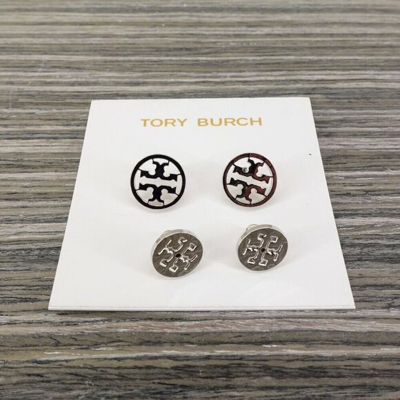 Tory Burch Logo Circle Stud Earrings Silver OS - Picture 10 of 14